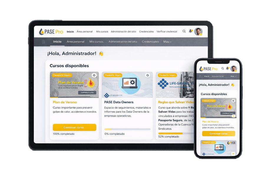 Plataforma PASE AOG en desktop y móvil